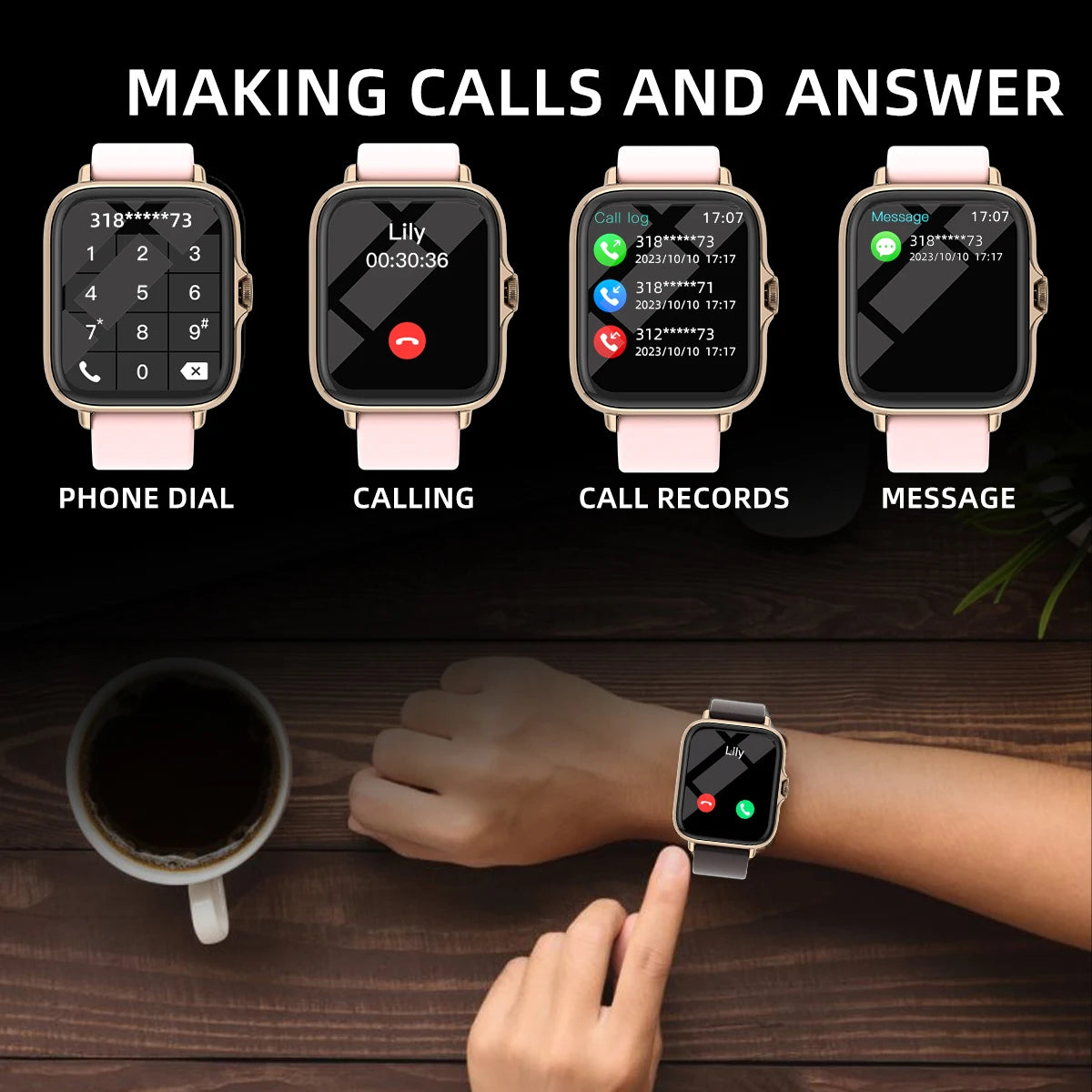 Montre intelligente étanche avec podomètre pour iPhone et Android, réponse à un message, surveillance du sommeil, informations et diag, sport, en effet, 1.83