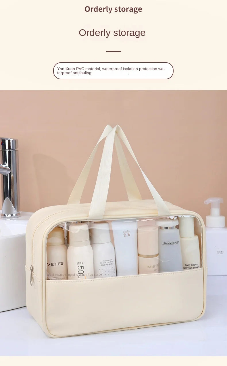 Sac à cosmétiques de voyage Portable pour femmes, trousse de maquillage transparente, sacs de lavage de bain de grande capacité, mallette de rangement étanche multifonction
