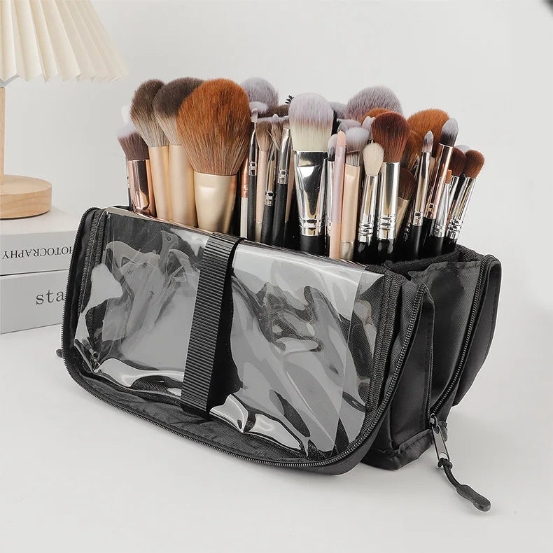 Sac de rangement de maquillage Portable européen et américain, sac à main de maquillage professionnel avec fermeture magnétique, sac à brosse pliable, grande casquette