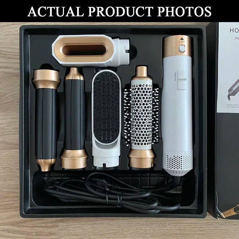 Sèche-cheveux 5-en-1 professionnel – peignes chauds, fer à friser, lisseur