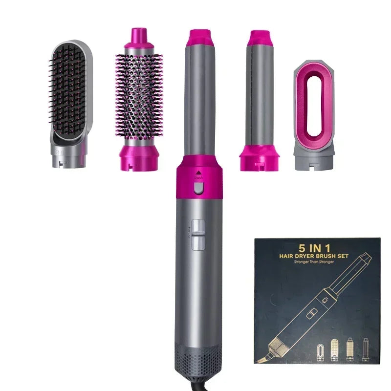 Sèche-cheveux 5-en-1 professionnel – peignes chauds, fer à friser, lisseur
