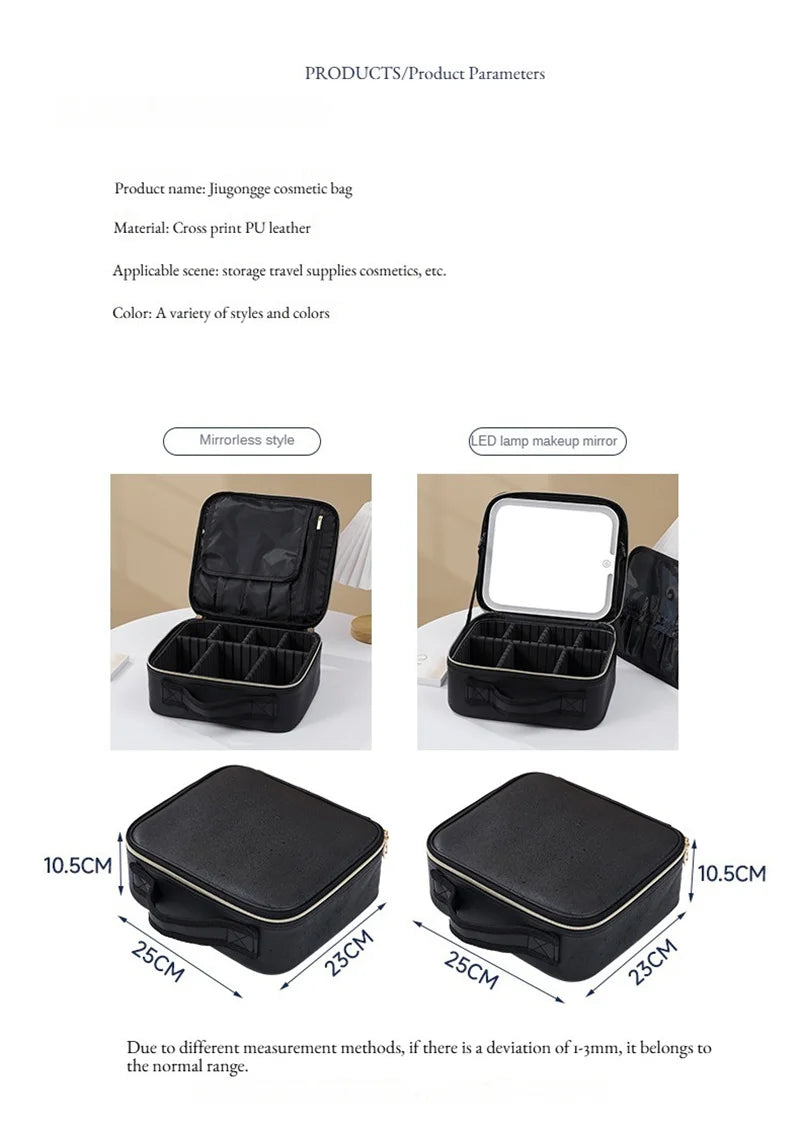 Trousse à cosmétiques LED avec lumières et miroir, grande capacité, sensation de qualité supérieure, trousse de maquillage de luxe