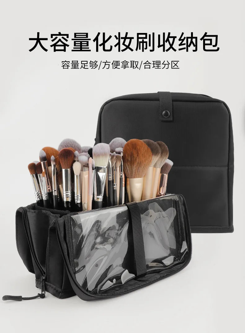 Sac de rangement de maquillage Portable européen et américain, sac à main de maquillage professionnel avec fermeture magnétique, sac à brosse pliable, grande casquette