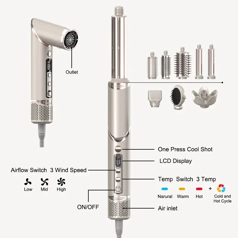 Sèche-cheveux pliant professionnel, fer à friser automatique, outils de coiffure de salon, air wrap, haute vitesse, 110000, 8 en 1