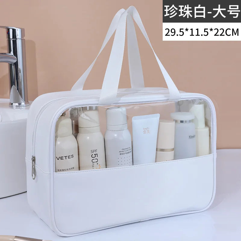 Sac à cosmétiques de voyage Portable pour femmes, trousse de maquillage transparente, sacs de lavage de bain de grande capacité, mallette de rangement étanche multifonction