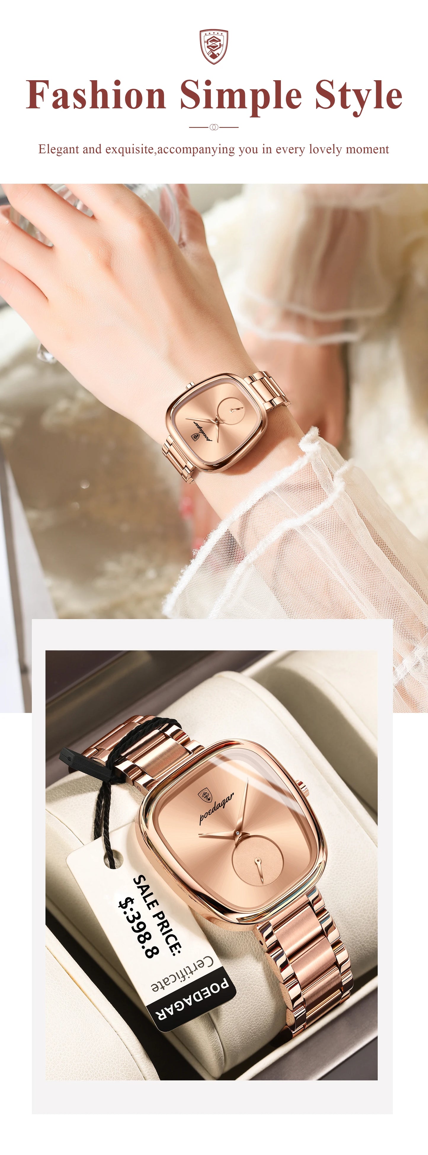 POEDAGAR montre de luxe pour femme étanche en acier inoxydable Quartz dames montre de haute qualité femmes montres élégant femme horloge