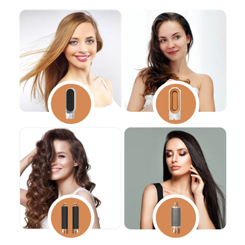 Sèche-cheveux 5-en-1 professionnel – peignes chauds, fer à friser, lisseur