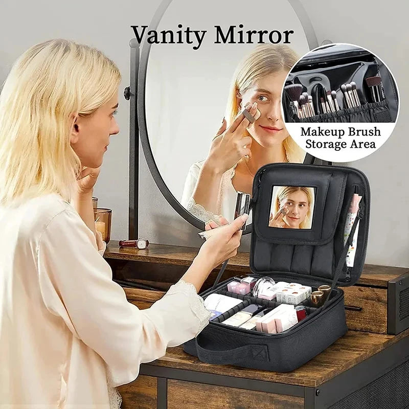 Trousse de maquillage avec miroir, brosse professionnelle, boîte de rangement d'outils de beauté pour femmes, sac à cosmétiques Portable, organisateur de manucure de voyage