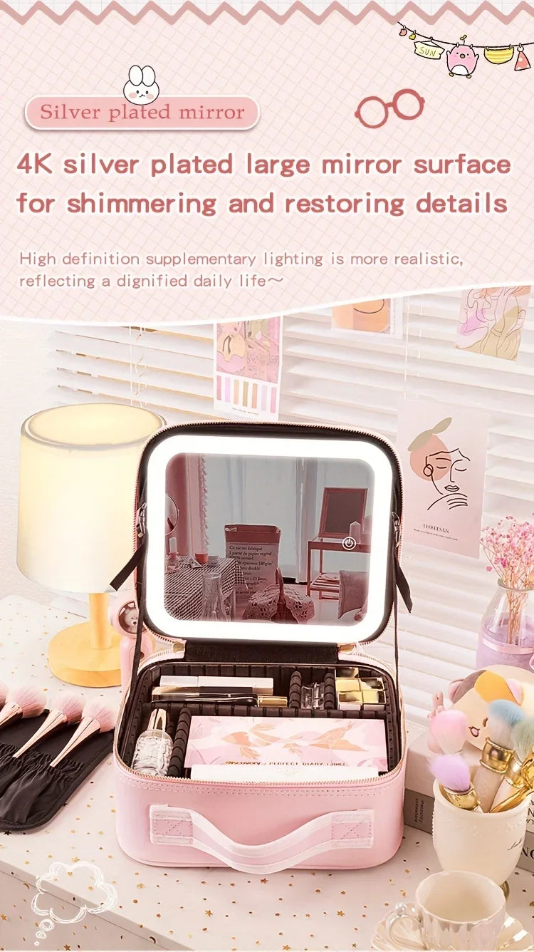 Trousse de maquillage de voyage éclairée par LED avec miroir, organisateur de maquillage Portable étanche, étui à cosmétiques, cadeau d'anniversaire pour filles et femmes