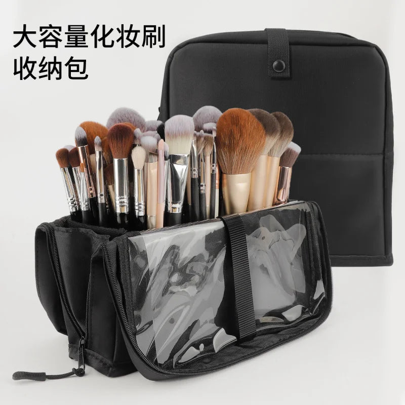 Sac de rangement de maquillage Portable européen et américain, sac à main de maquillage professionnel avec fermeture magnétique, sac à brosse pliable, grande casquette