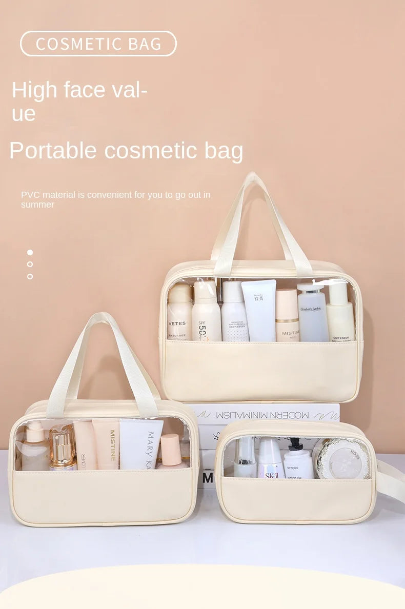 Sac à cosmétiques de voyage Portable pour femmes, trousse de maquillage transparente, sacs de lavage de bain de grande capacité, mallette de rangement étanche multifonction