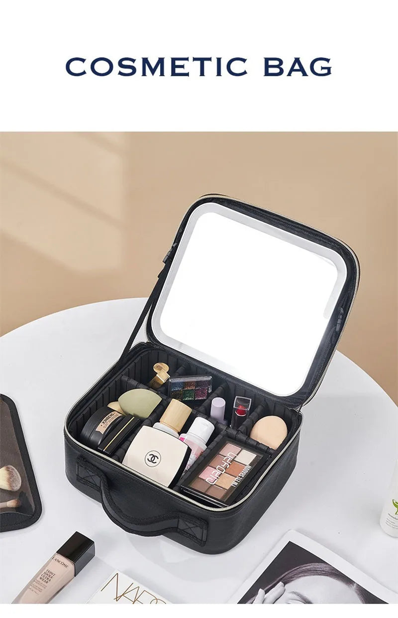 Trousse à cosmétiques LED avec lumières et miroir, grande capacité, sensation de qualité supérieure, trousse de maquillage de luxe
