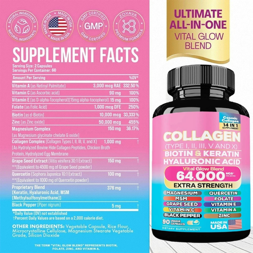 Capsules de collagène biotine kératine produit de soin de la peau Booster Anti-âge blanchissant la peau supplément de soin des ongles et des cheveux