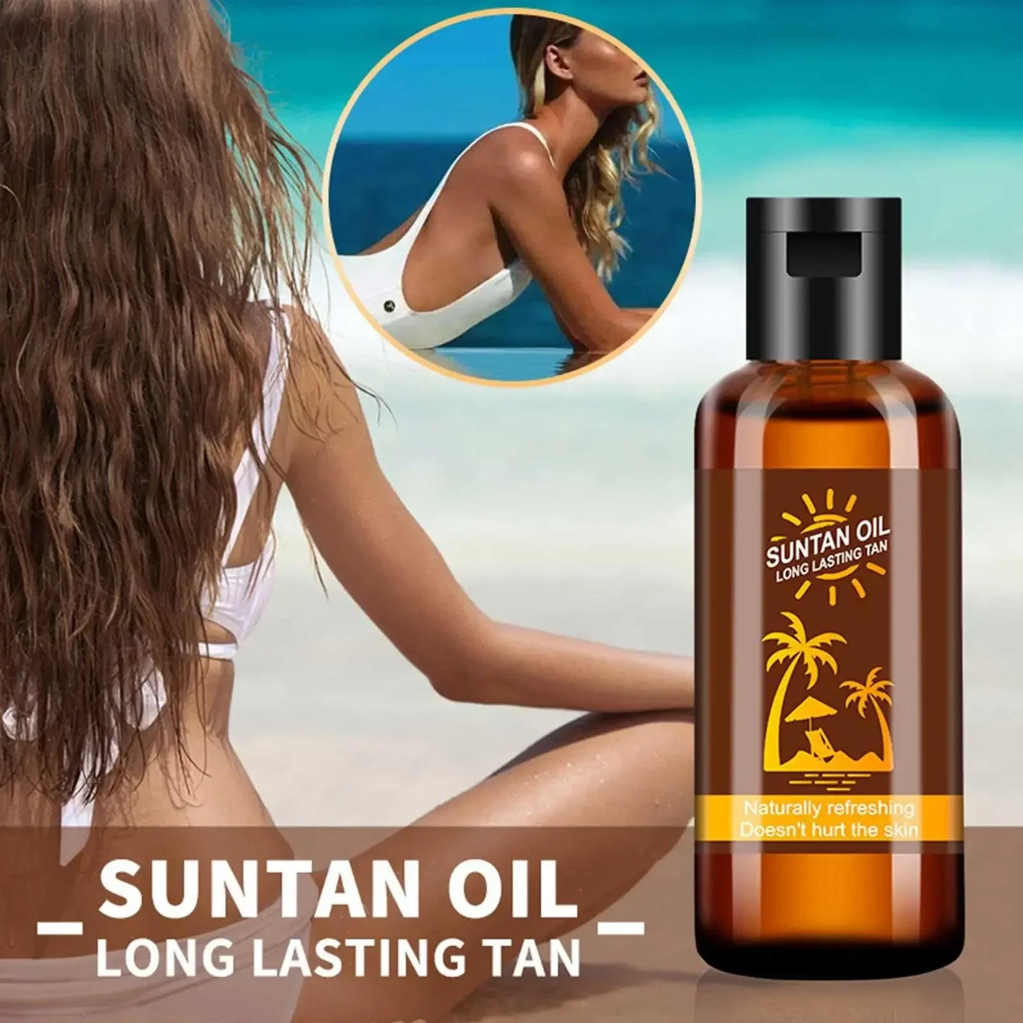 Huile de bronzage éclat profond – Accélérateur solaire à la noix de coco et lin, formule hydratante