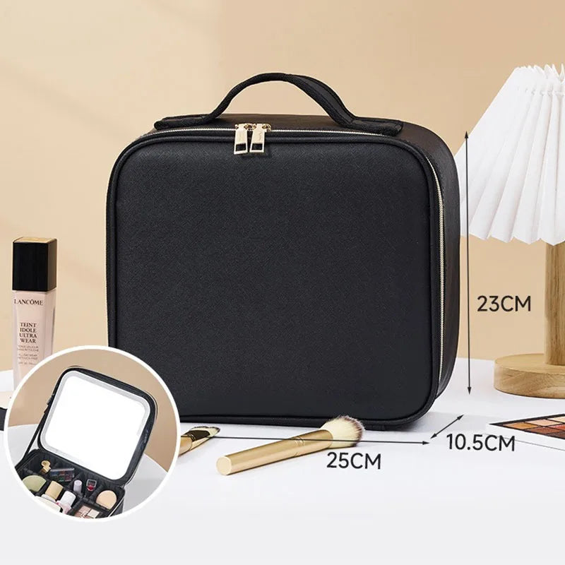 Trousse à cosmétiques LED avec lumières et miroir, grande capacité, sensation de qualité supérieure, trousse de maquillage de luxe