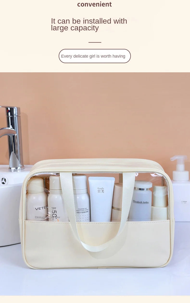 Sac à cosmétiques de voyage Portable pour femmes, trousse de maquillage transparente, sacs de lavage de bain de grande capacité, mallette de rangement étanche multifonction