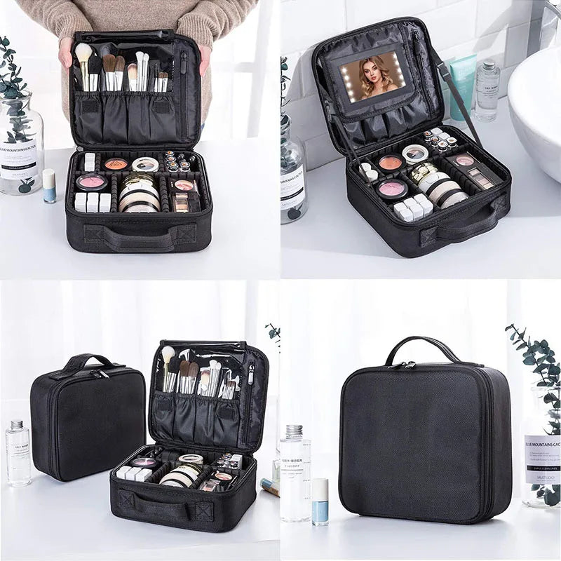 Trousse de maquillage avec miroir, brosse professionnelle, boîte de rangement d'outils de beauté pour femmes, sac à cosmétiques Portable, organisateur de manucure de voyage