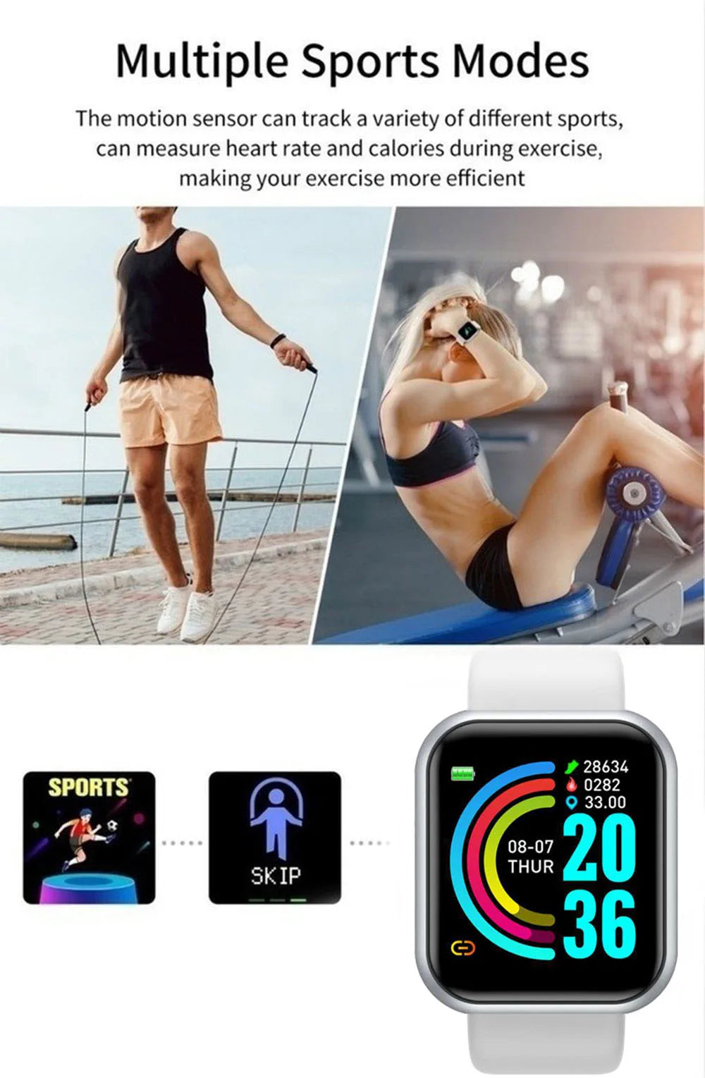 Montre intelligente multifonctionnelle pour hommes et femmes, Bluetooth, téléphone connecté, musique, fitness, bracelet de sport, moniteur de sommeil, Y68, D20