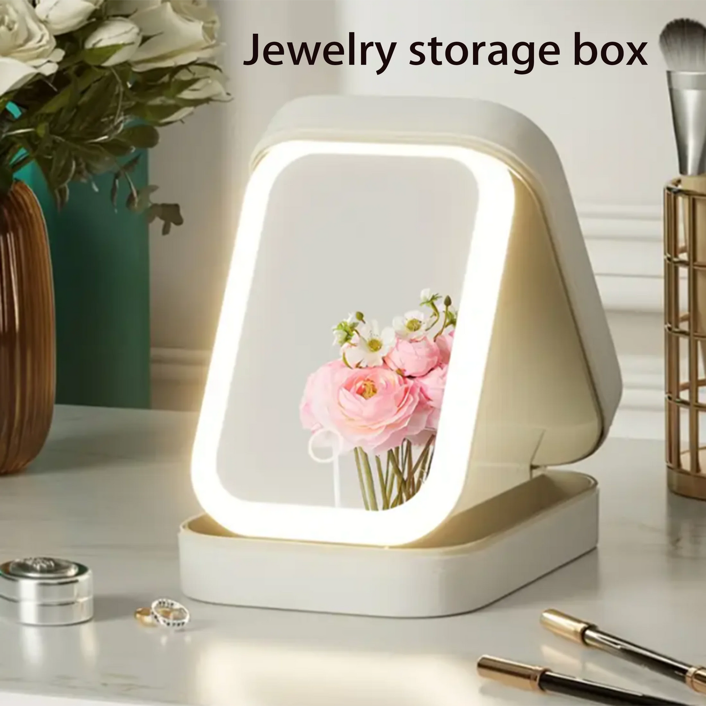Trousse de maquillage éclairée par LED avec séparateurs réglables – Étui à cosmétiques de voyage portable, rechargeable par USB