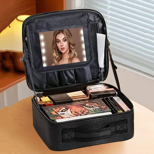 Trousse de maquillage avec miroir, brosse professionnelle, boîte de rangement d'outils de beauté pour femmes, sac à cosmétiques Portable, organisateur de manucure de voyage