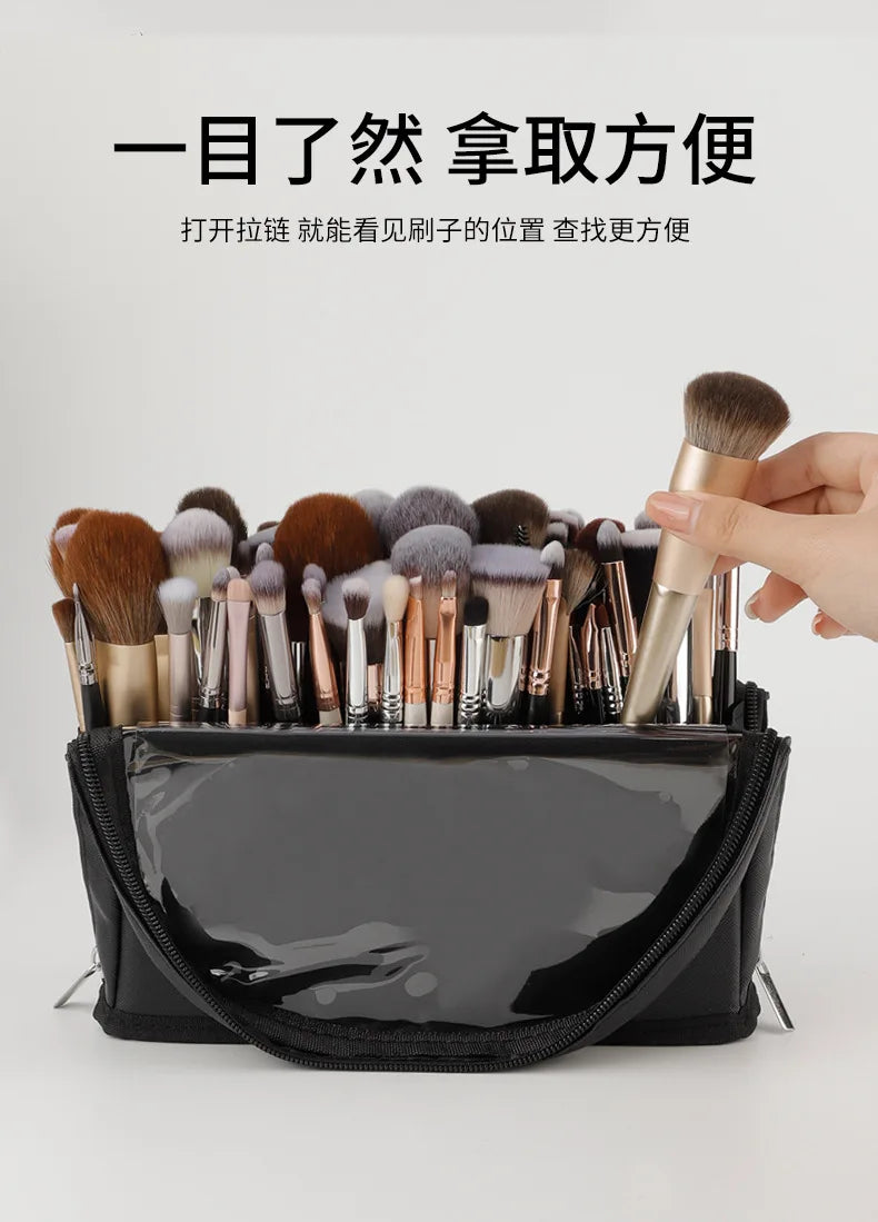 Sac de rangement de maquillage Portable européen et américain, sac à main de maquillage professionnel avec fermeture magnétique, sac à brosse pliable, grande casquette
