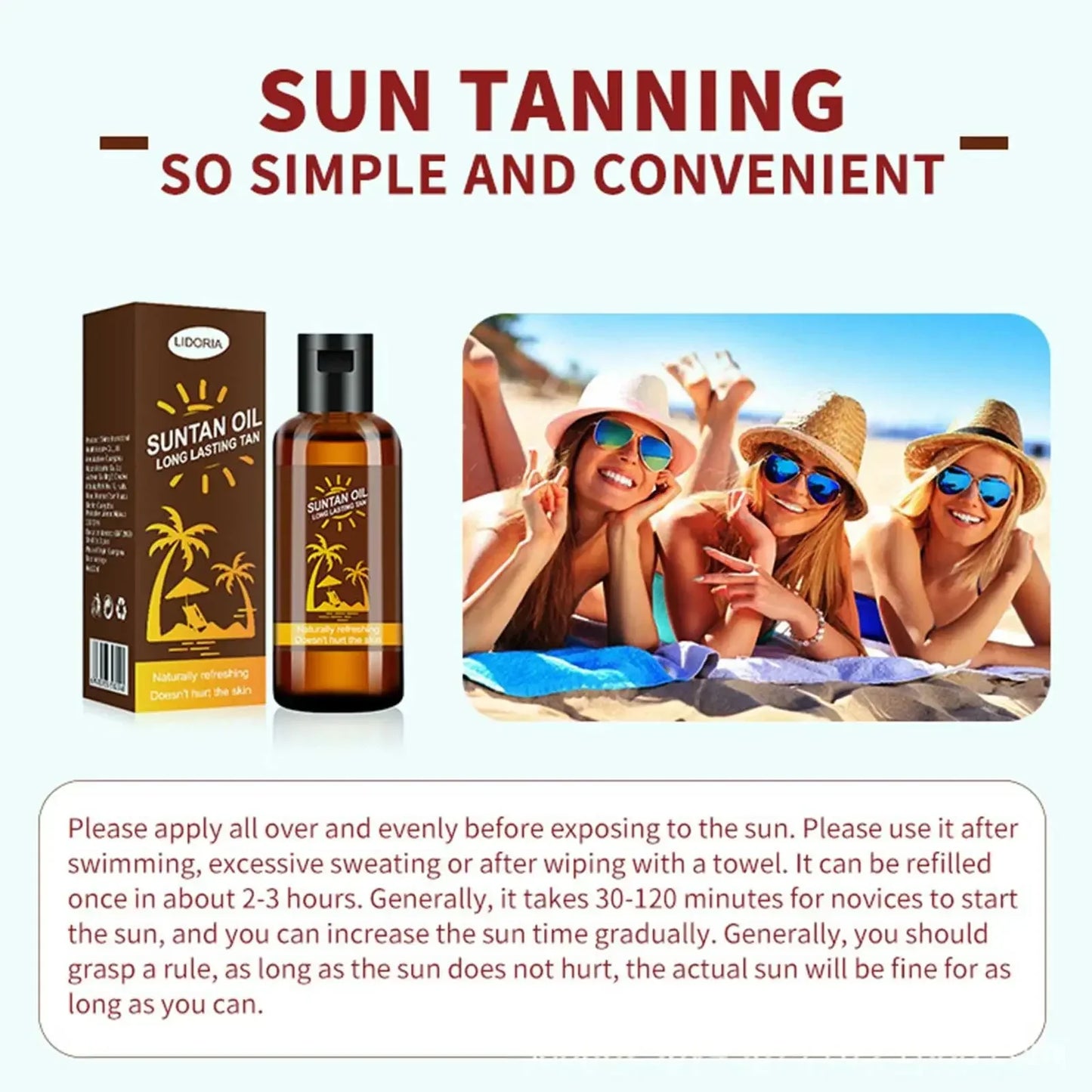 Huile de bronzage éclat profond – Accélérateur solaire à la noix de coco et lin, formule hydratante