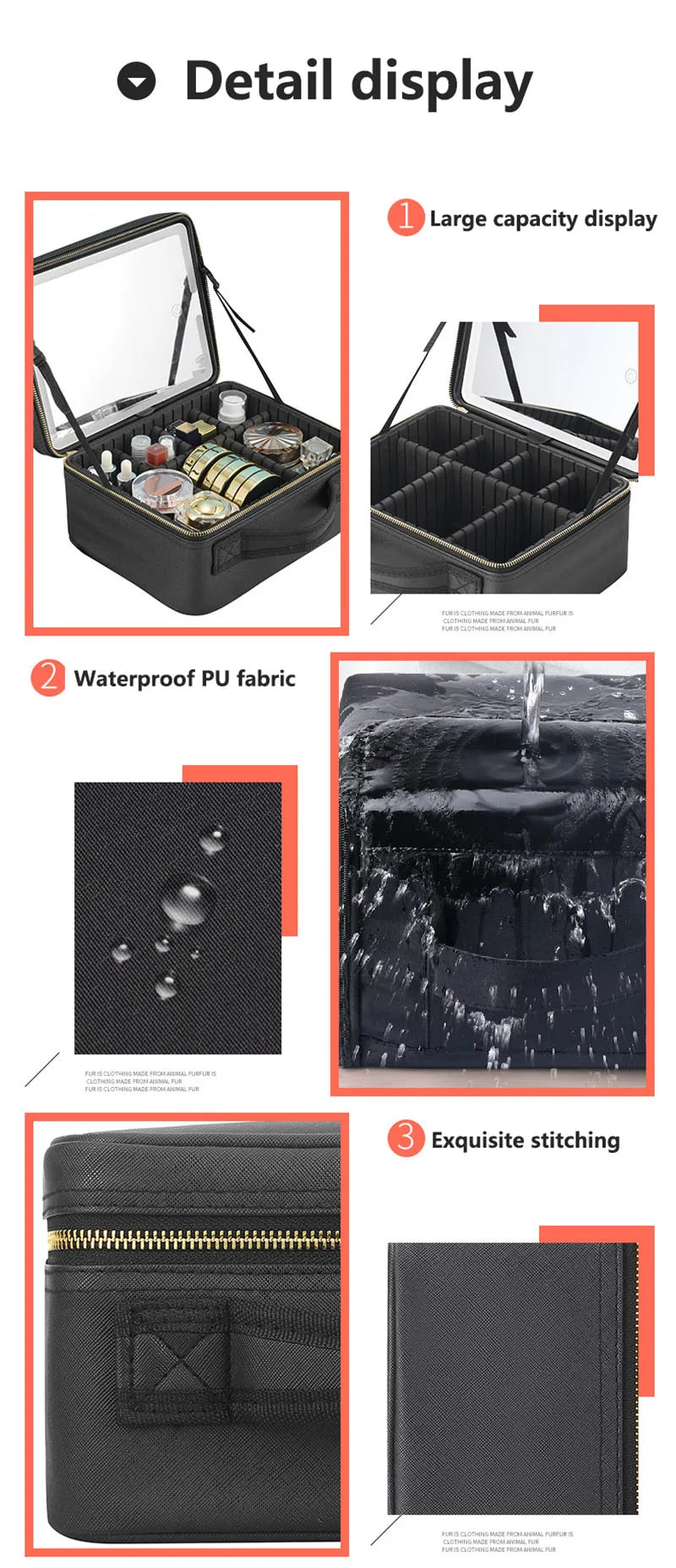 Trousse à cosmétiques intelligente LED avec miroir, trousse de maquillage de voyage, grande capacité, produit de soins de la peau pour esthéticienne féminine, étui de maquillage pour femmes