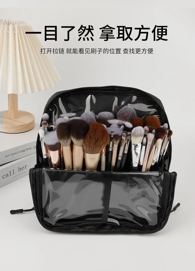 Sac de rangement de maquillage Portable européen et américain, sac à main de maquillage professionnel avec fermeture magnétique, sac à brosse pliable, grande casquette