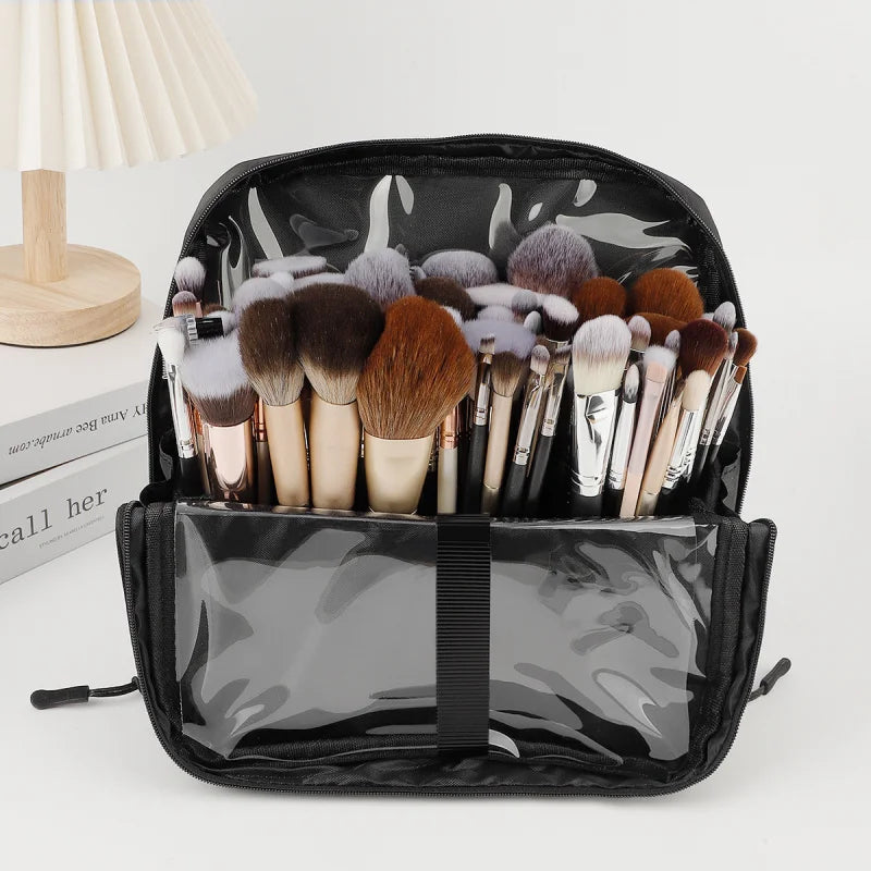 Sac de rangement de maquillage Portable européen et américain, sac à main de maquillage professionnel avec fermeture magnétique, sac à brosse pliable, grande casquette