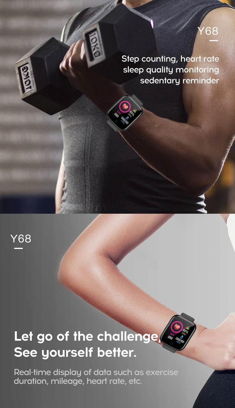 Montre intelligente multifonctionnelle pour hommes et femmes, Bluetooth, téléphone connecté, musique, fitness, bracelet de sport, moniteur de sommeil, Y68, D20