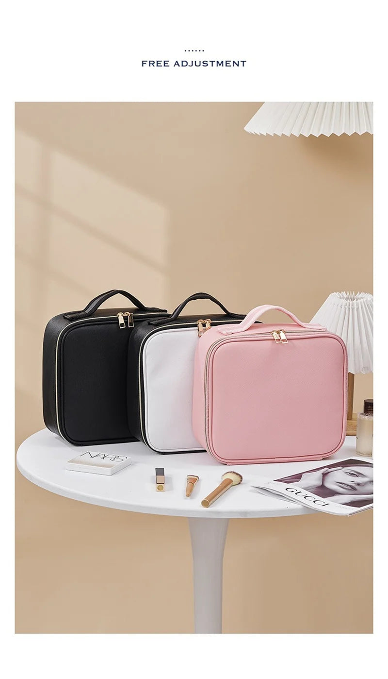 Trousse à cosmétiques LED avec lumières et miroir, grande capacité, sensation de qualité supérieure, trousse de maquillage de luxe