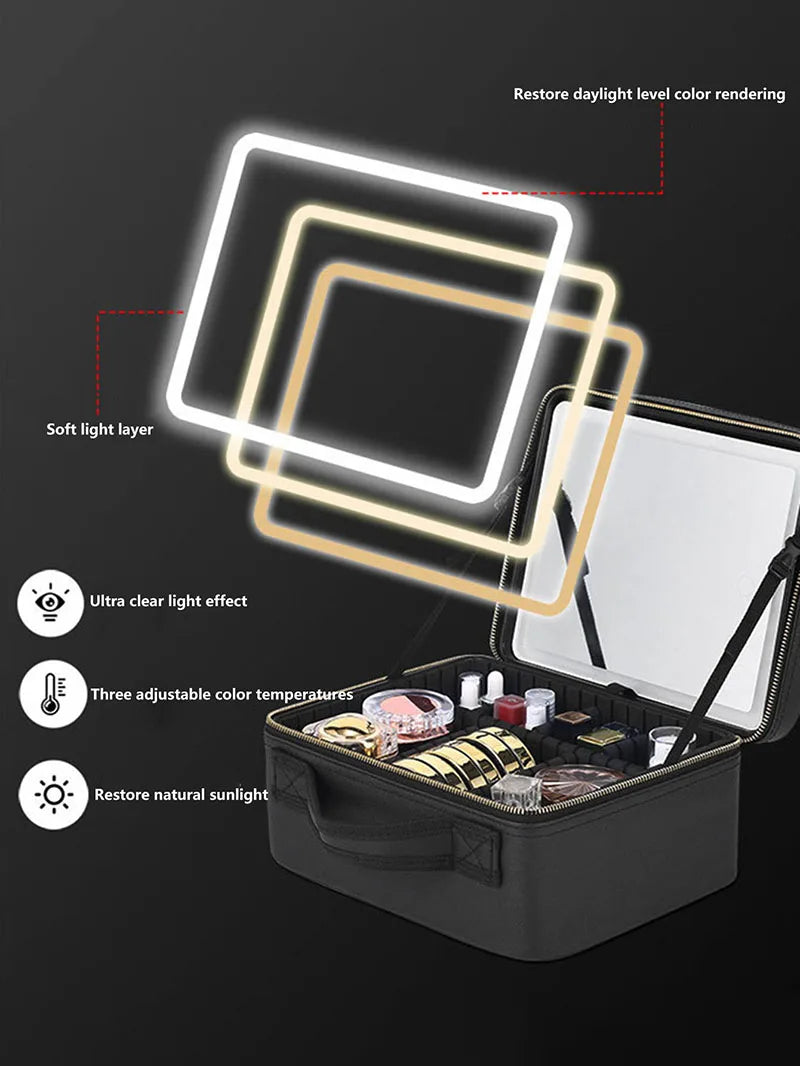 Trousse à cosmétiques intelligente LED avec miroir, trousse de maquillage de voyage, grande capacité, produit de soins de la peau pour esthéticienne féminine, étui de maquillage pour femmes