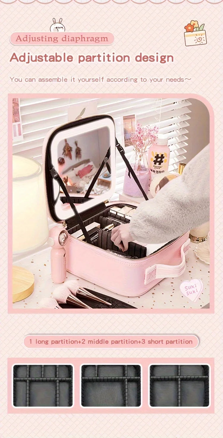 Trousse de maquillage de voyage éclairée par LED avec miroir, organisateur de maquillage Portable étanche, étui à cosmétiques, cadeau d'anniversaire pour filles et femmes