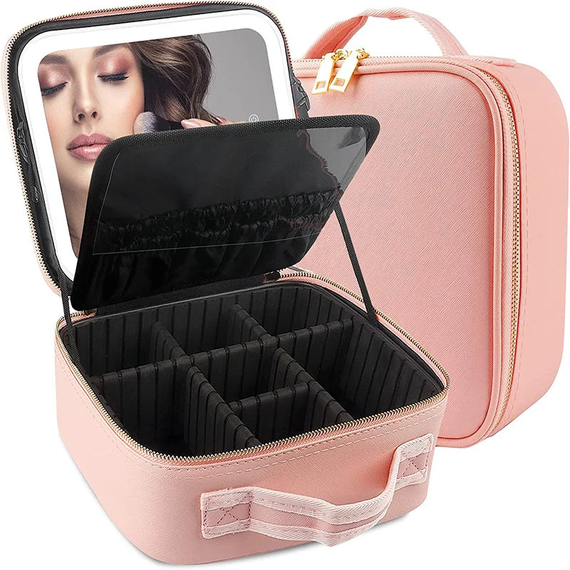 Trousse à cosmétiques intelligente LED, grande capacité, esthéticienne féminine, soins de la peau, trousse de maquillage de voyage, produit neuf avec miroir, étui de maquillage pour femmes