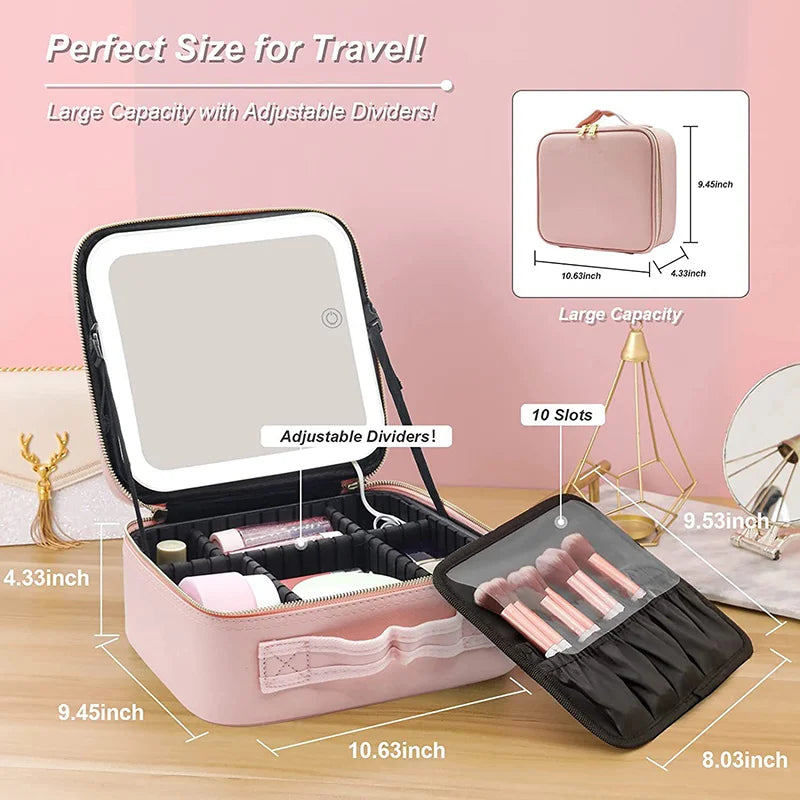 Trousse à cosmétiques intelligente LED, grande capacité, esthéticienne féminine, soins de la peau, trousse de maquillage de voyage, produit neuf avec miroir, étui de maquillage pour femmes