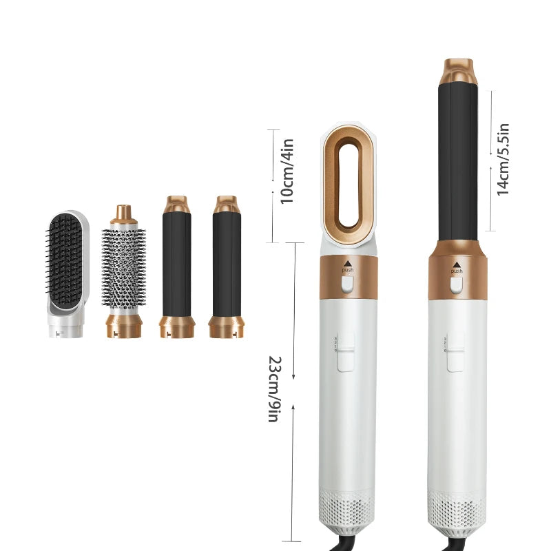 Sèche-cheveux 5-en-1 professionnel – peignes chauds, fer à friser, lisseur
