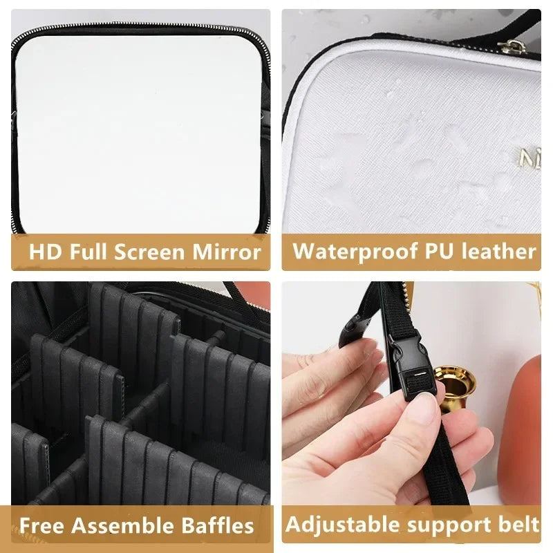 Trousse de maquillage de voyage éclairée par LED avec miroir, organisateur de maquillage Portable étanche, étui à cosmétiques, cadeau d'anniversaire pour filles et femmes