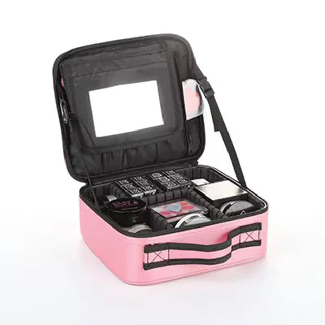 Trousse de maquillage avec miroir, brosse professionnelle, boîte de rangement d'outils de beauté pour femmes, sac à cosmétiques Portable, organisateur de manucure de voyage