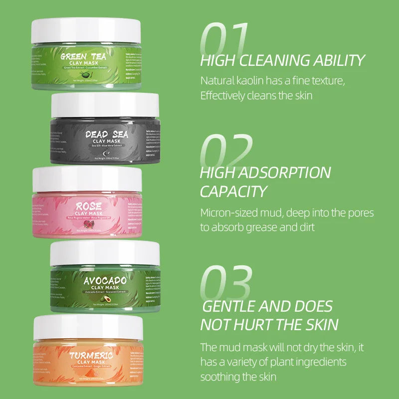 Masques Visage Naturels – Curcuma, Thé Vert, Rose & Avocat