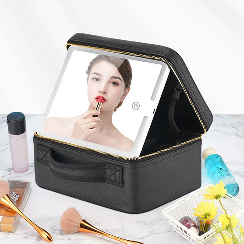 Trousse à cosmétiques intelligente LED avec miroir, trousse de maquillage de voyage, grande capacité, produit de soins de la peau pour esthéticienne féminine, étui de maquillage pour femmes