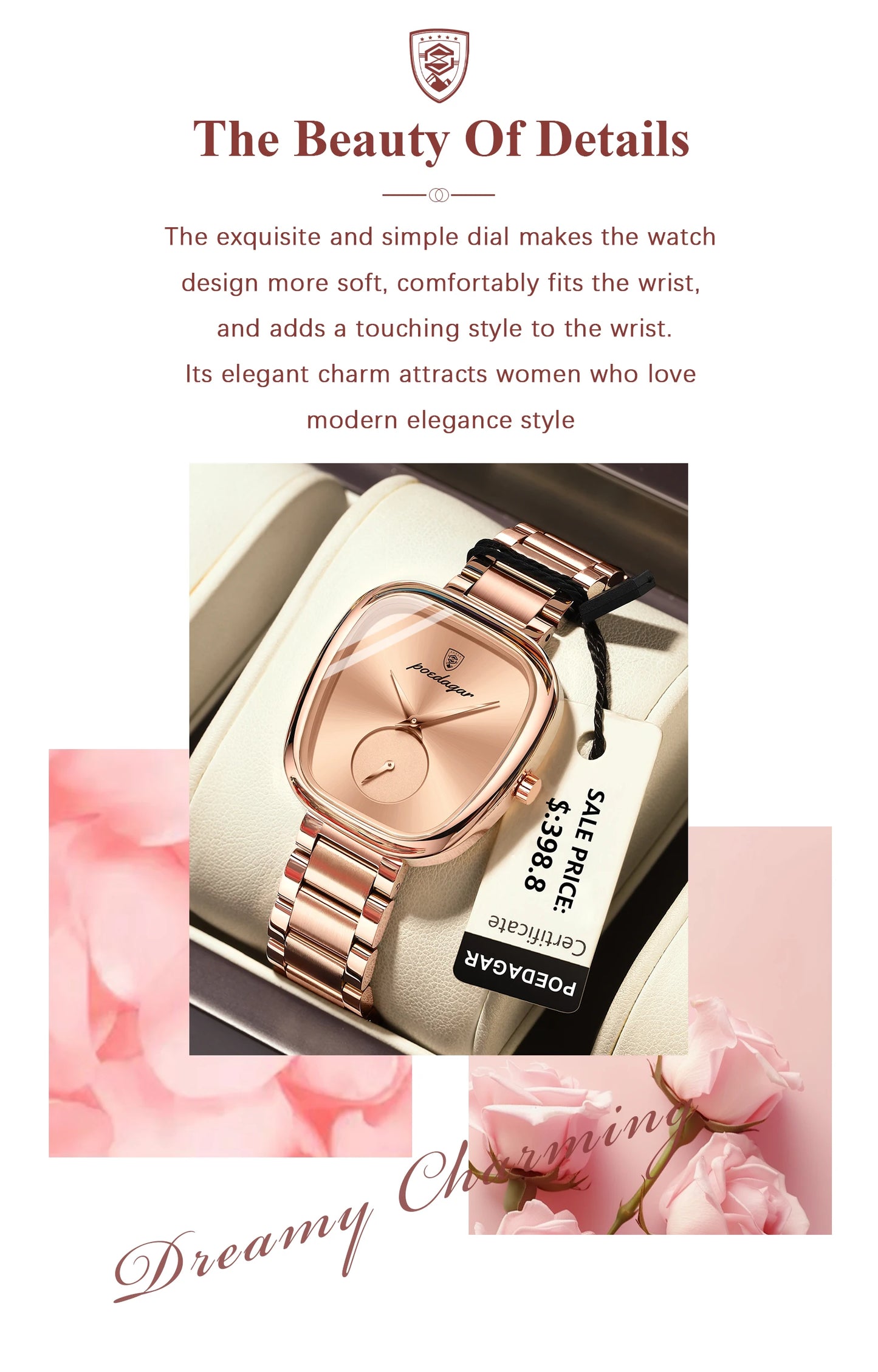 POEDAGAR montre de luxe pour femme étanche en acier inoxydable Quartz dames montre de haute qualité femmes montres élégant femme horloge