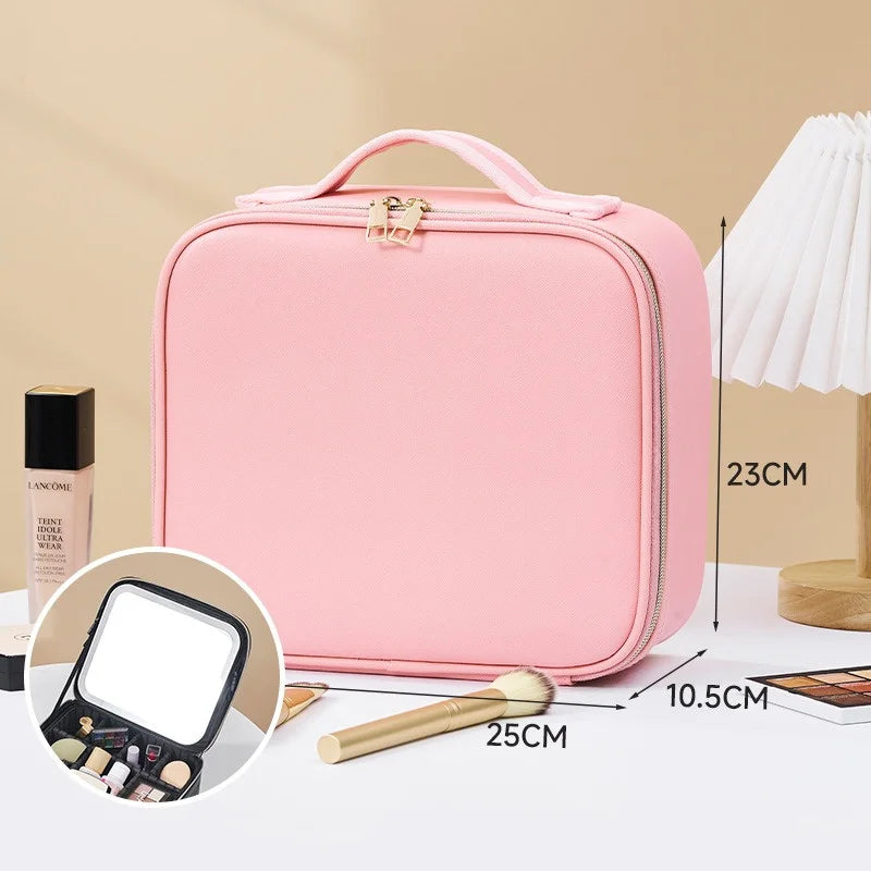 Trousse à cosmétiques LED avec lumières et miroir, grande capacité, sensation de qualité supérieure, trousse de maquillage de luxe