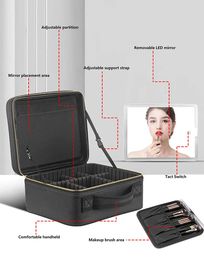 Trousse à cosmétiques intelligente LED avec miroir, trousse de maquillage de voyage, grande capacité, produit de soins de la peau pour esthéticienne féminine, étui de maquillage pour femmes