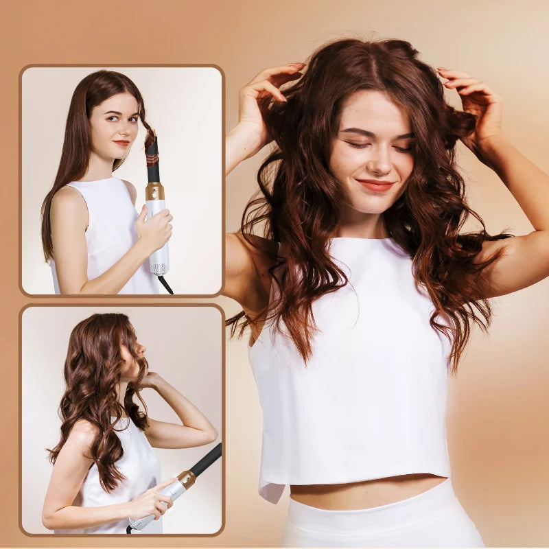 Sèche-cheveux 5-en-1 professionnel – peignes chauds, fer à friser, lisseur
