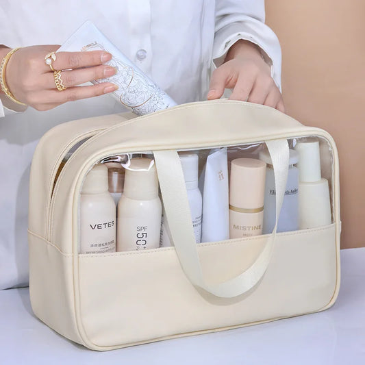 Sac à cosmétiques de voyage Portable pour femmes, trousse de maquillage transparente, sacs de lavage de bain de grande capacité, mallette de rangement étanche multifonction