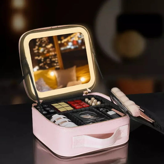 Trousse à cosmétiques intelligente LED, grande capacité, esthéticienne féminine, soins de la peau, trousse de maquillage de voyage, produit neuf avec miroir, étui de maquillage pour femmes