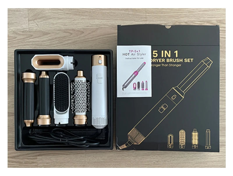 Sèche-cheveux 5-en-1 professionnel – peignes chauds, fer à friser, lisseur