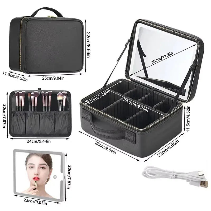 Trousse à cosmétiques intelligente LED avec miroir, trousse de maquillage de voyage, grande capacité, produit de soins de la peau pour esthéticienne féminine, étui de maquillage pour femmes