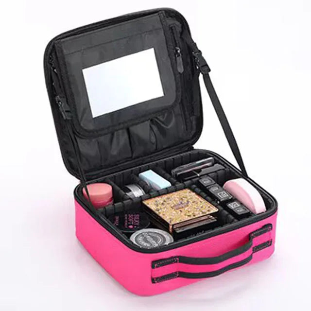 Trousse de maquillage avec miroir, brosse professionnelle, boîte de rangement d'outils de beauté pour femmes, sac à cosmétiques Portable, organisateur de manucure de voyage
