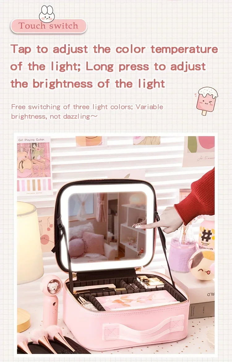 Trousse de maquillage de voyage éclairée par LED avec miroir, organisateur de maquillage Portable étanche, étui à cosmétiques, cadeau d'anniversaire pour filles et femmes